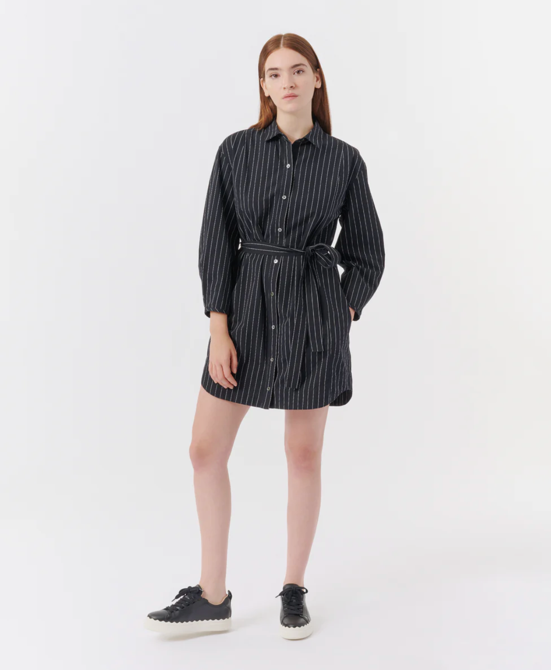Pinstripe Heavy Poplin LS Shirtdress