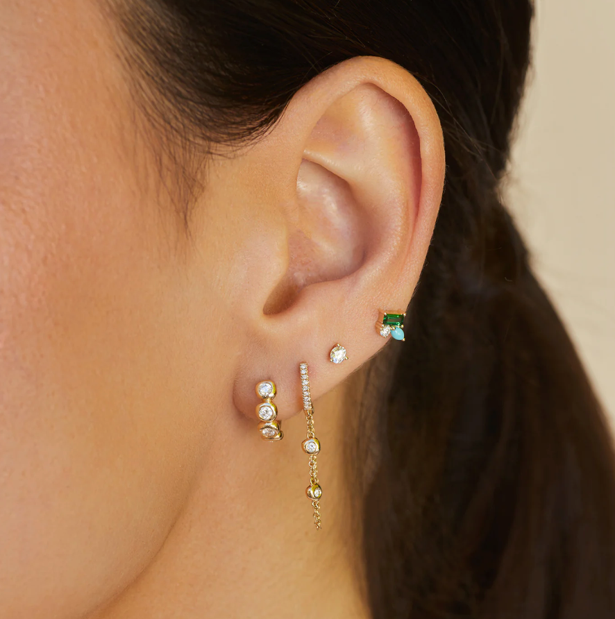 Pillow Chain Diamond Mini Huggie Earring