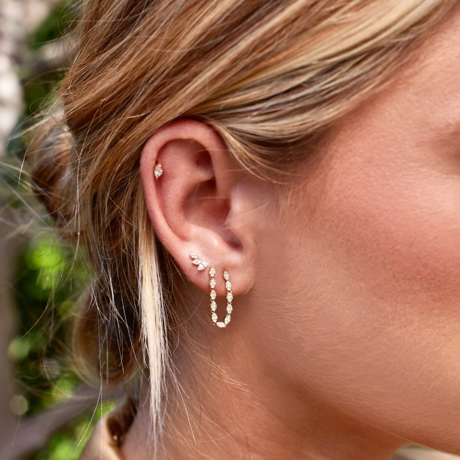 Single Pave Diamond Marquise Double Stud Earring
