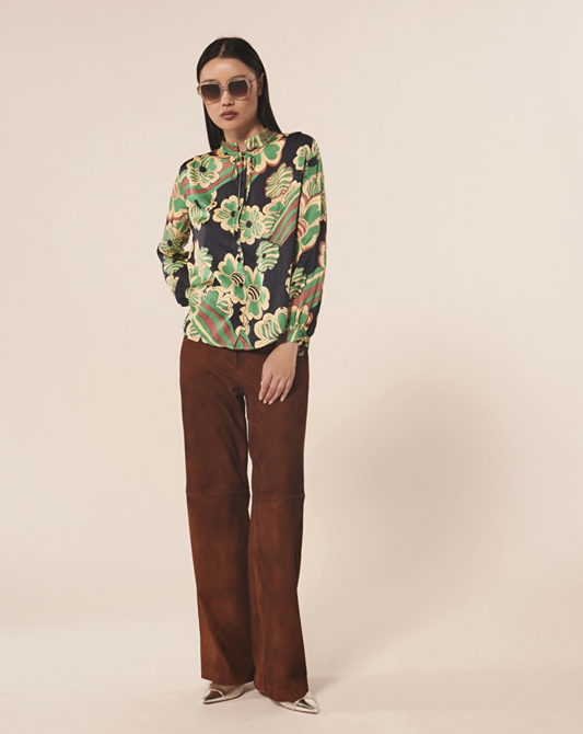 Pearl Floral Blouse with Ties 50% OFF