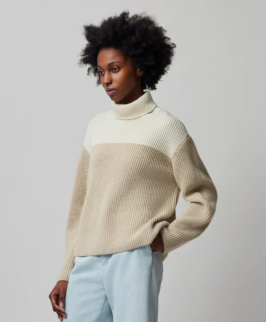 Wool Blend Colorblock Turtleneck Sweater