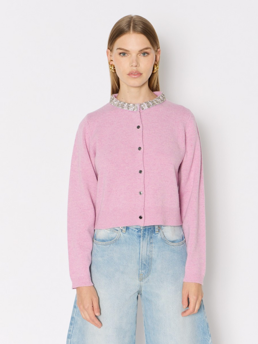 Pink Cardigan with Crystal Collar