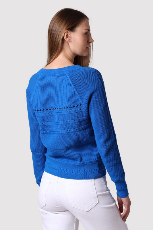 Cotton Cashmere Pointelle Mix V Neck Cardigan