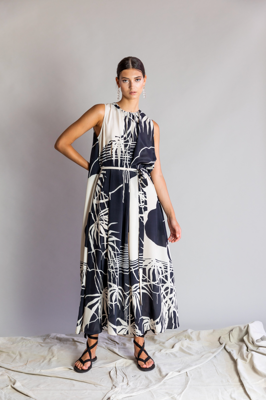 Sleeveless Printed Silk Dress