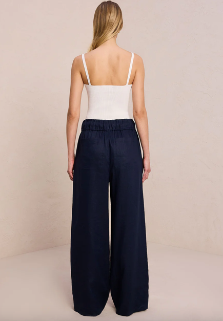 Two T's Wide Leg Linen Pant | Navy