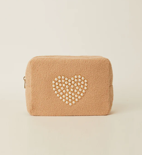 Teddy Pearl Heart Cosmetic Bag