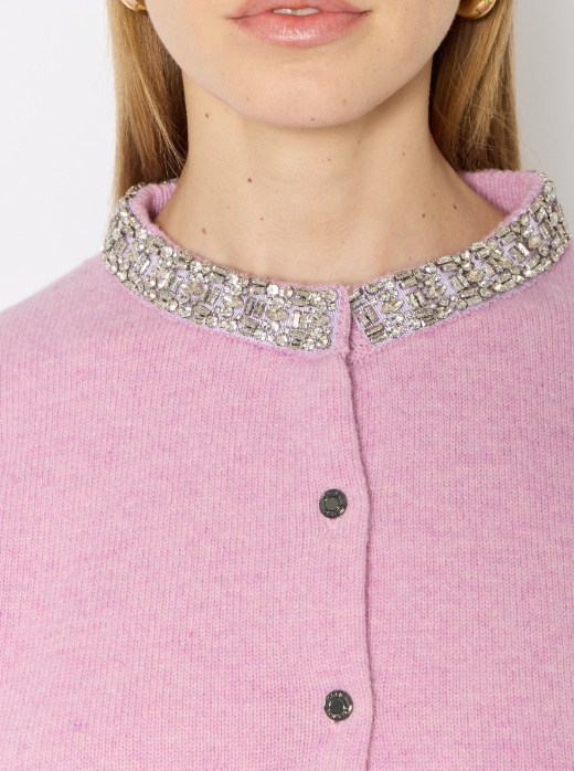 Pink Cardigan with Crystal Collar